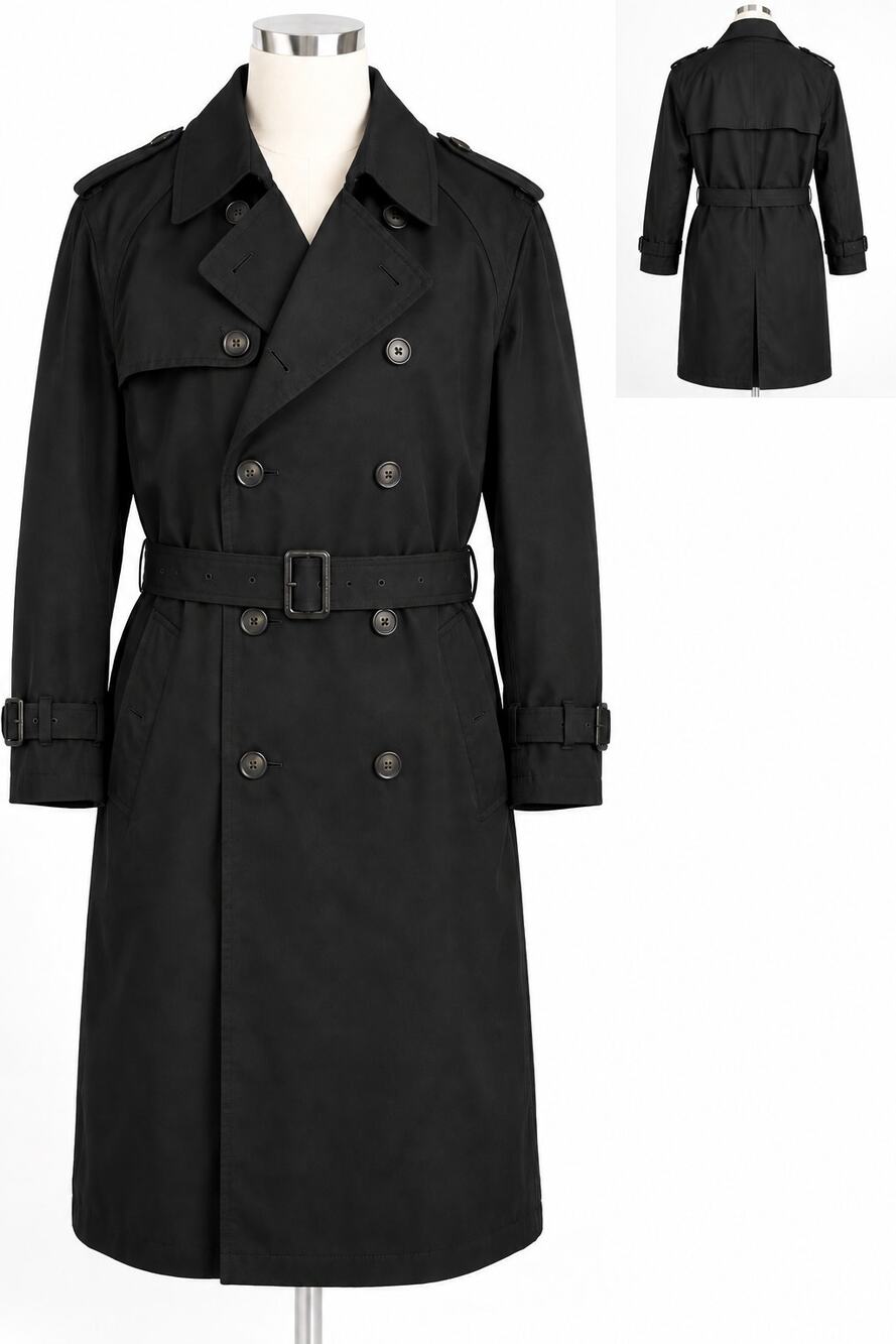 Lauren Ralph Lauren Men’s 38R Black Trench Coat Belted Removable Liner